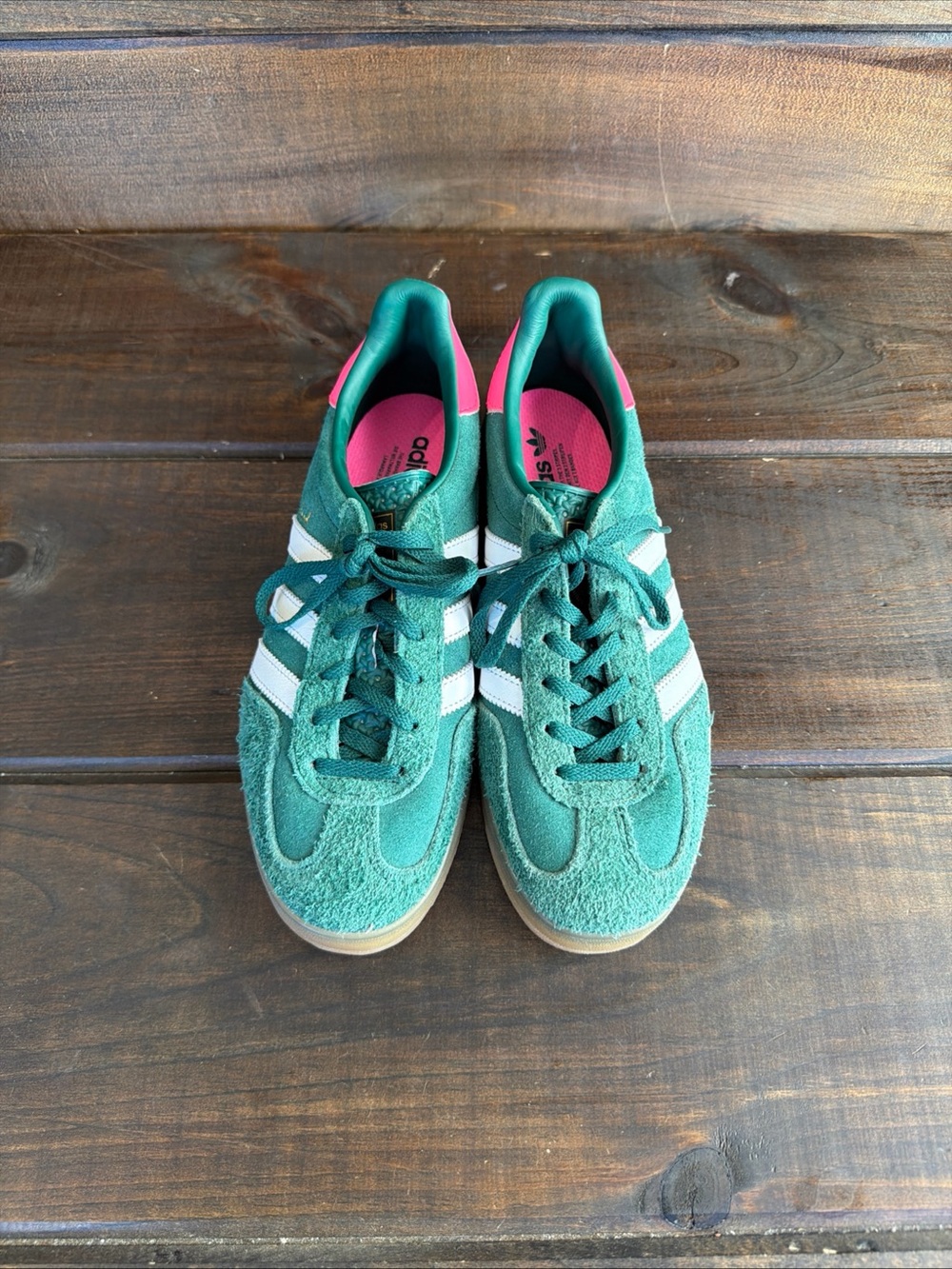Adidas Gazelle Indoor Collegiate Green Lucid Pink Suede Sneakers Shoes Wmn Sz 9
